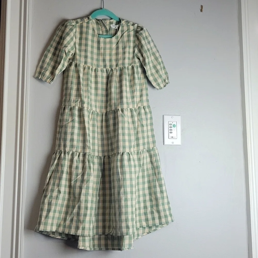 Delicat New York Short Sleeve Gingham Long Robe Dress Slaye/White-Size 7